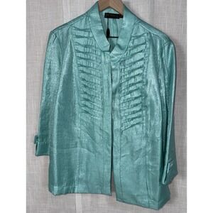 NWT Picadilly Fashions Women's XL Aqua Blue Open Front Jacket Blazer Rtl $128.95